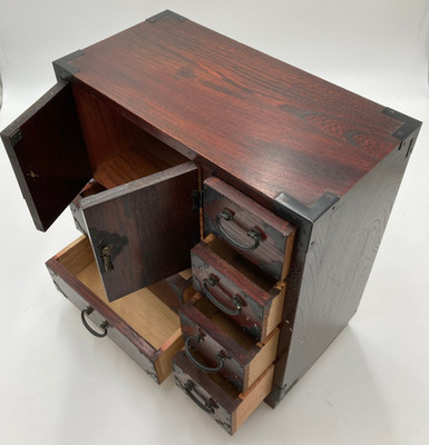Japanische Holz Mini Tansu Truhe Aufbewahrungsbox Vintage Stil Schrank Japan