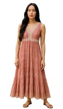 Vintage Prarie Lace Layered Fairy Pink Midi Dress Size m Dainty Coquette Boho