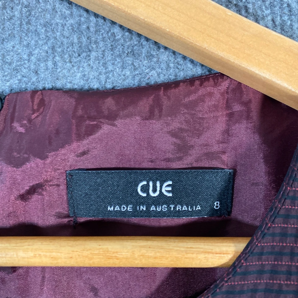 Cue Dress Womens 8 Red Black A Line Front Zip Linen Career Formal Office D6 - image 4 of 4