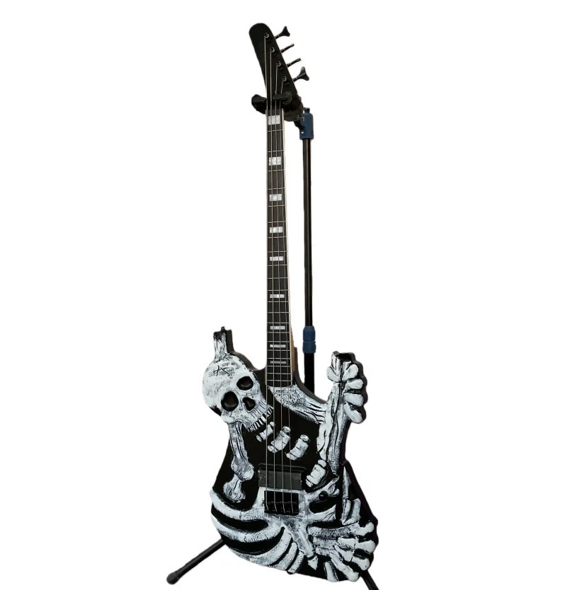 Hot Sale George Lynch Skull & Bones Electric Bass Carved Ash Body Black Hardware - Image 3 of 4