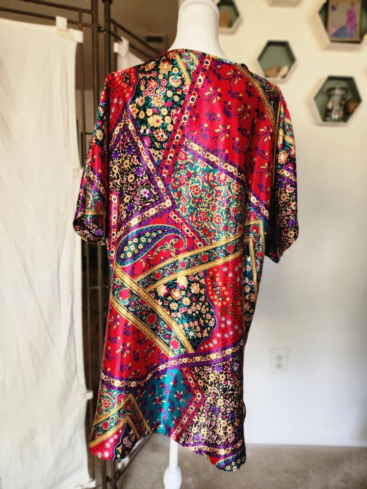 Camisón boho estilo caftán abstracto tono joya Adonna Chemise de colección EE. UU. ~ Artístico Med Foto 2 de 4