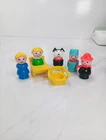 Vintage Fisher Price Little People Lot Plastic 7 pcs Girls, Boys, Dog, Furniture