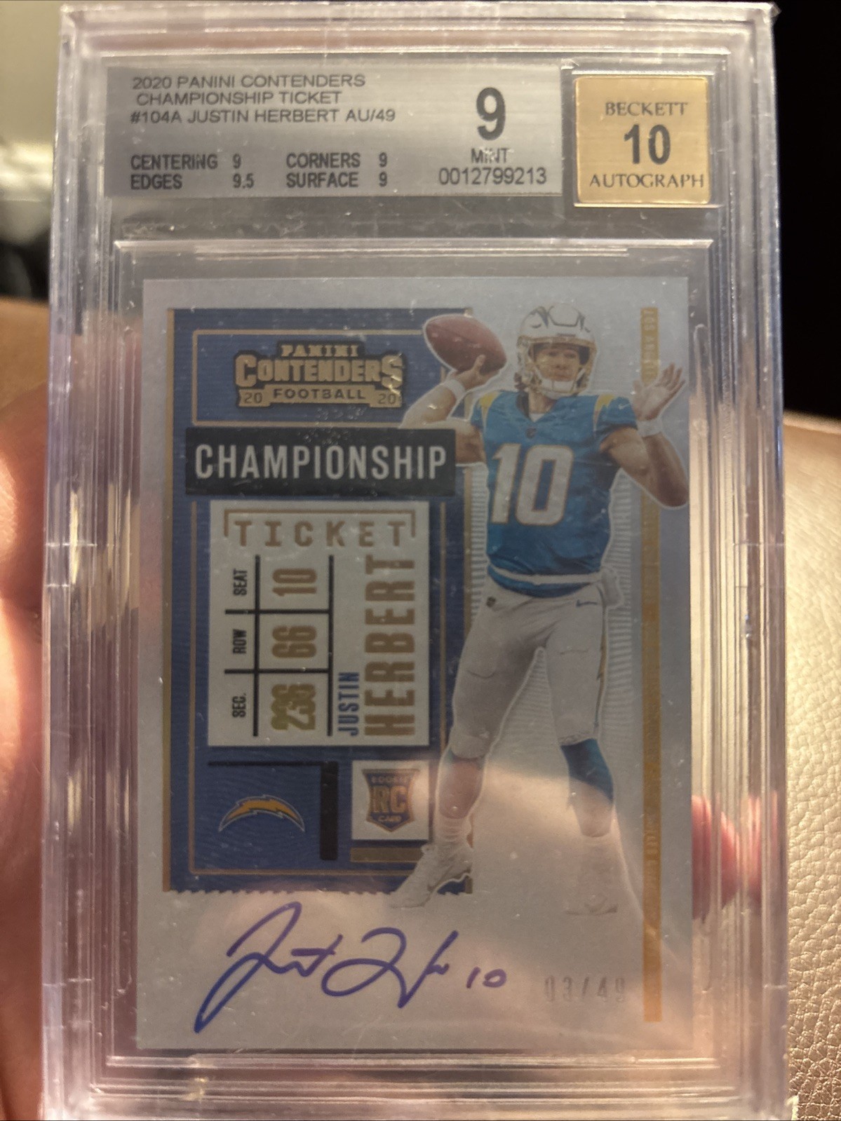 2020 Panini Contenders - RPS Justin Herbert #104 Championship Ticket /49 (AU,...