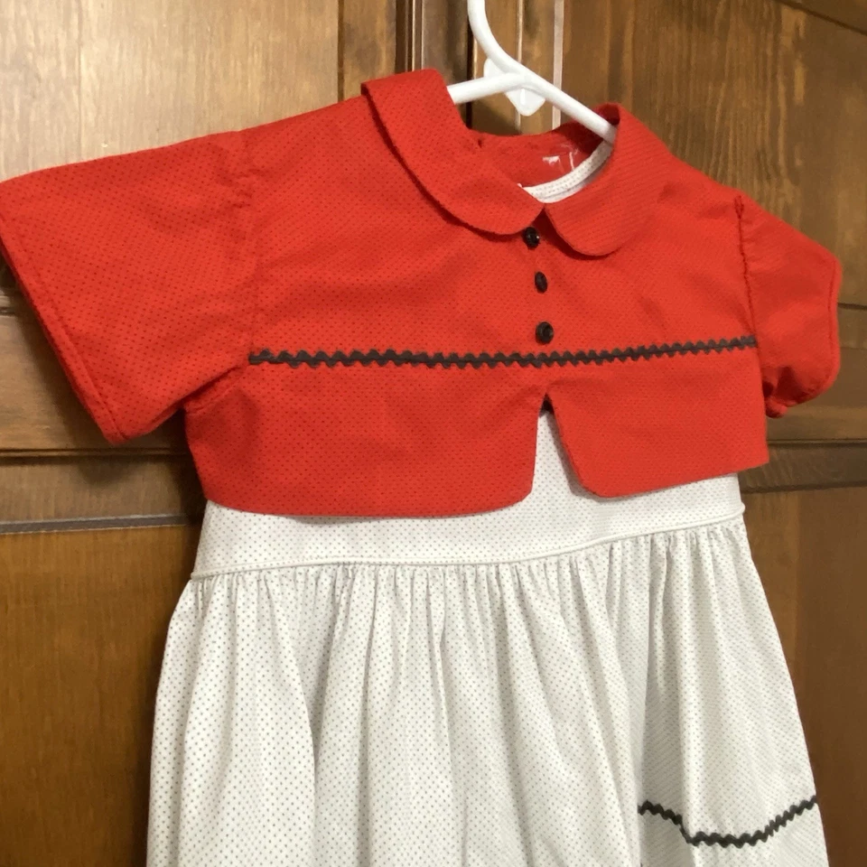 Vtg Toddler Girls White Dress w/ Black Polka Dots Red Bolero Jacket Size 4T / 5T - Image 3 of 4