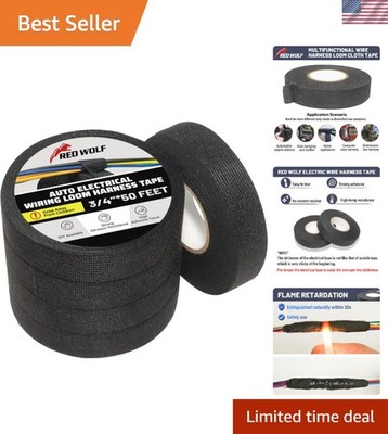 High Temp Wiring Harness Tape - 5 Rolls of Self-Adhesive Fabric Wrap - 50FT Each