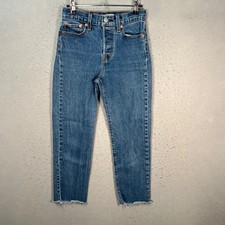 Levis Womens Size 25 Wedgie Straight Blue Denim Jeans Distressed Hem