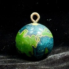 Vintage Cloisonné Enamel World Globe Bell Pendant | Map Travel Charm Jewelry