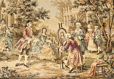 Vintage Edwardian Panorama Tapestry, French, Needlepoint, Wall Hanging 39"x 51"