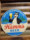 VINTAGE HAMMS BEER PORCELAIN SIGN OLD MINNESOTA BEVERAGE STOUT BEAR LAKES 12"