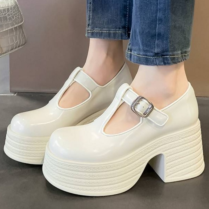 SAOLA Stivaletti donna suola spessa vera pelle tacco alto plateau Mary Janes decolte