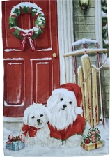 Christmas Dogs Winter Garden Flag - 12" X 18", Double Sided, Festive Puppies, Wr