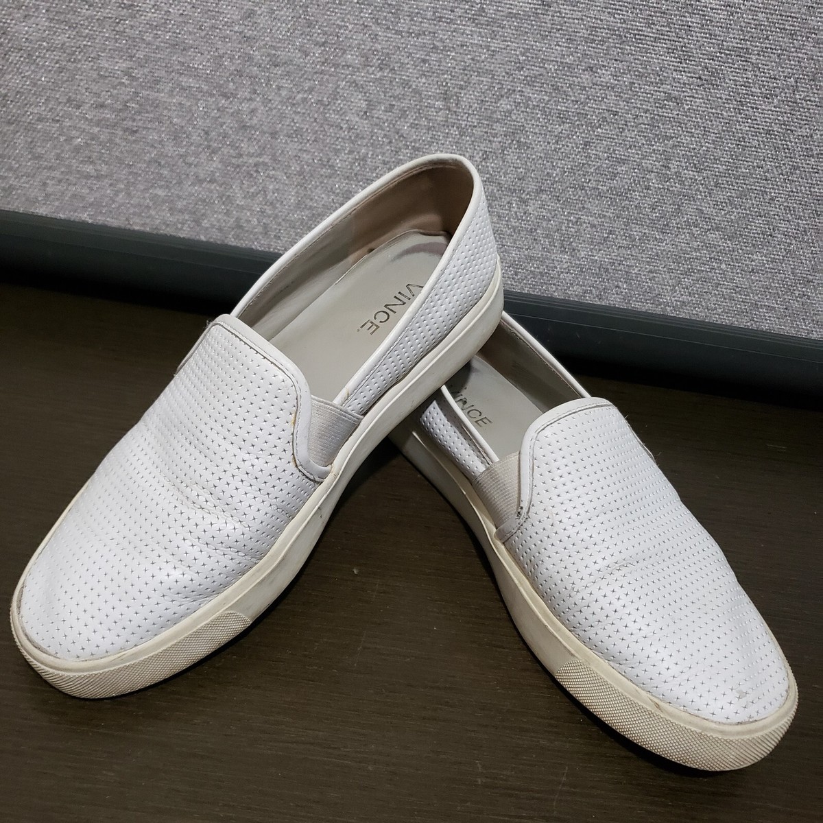 Vince Flat Blair White Perforated Leather Slip on Sneaker 36 