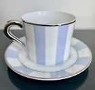 New Bernardaud Galerie Royale Wallis Blue White Stripe Cup & Saucer 6 Available