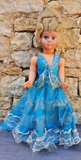 Muñeca Grande Muy Antigua 70 Cm Plástico Duro Vestido Azul Sin Marca