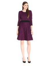 Taylor Dresses Women's Geo Print Sweater Dress Black/Violet Large