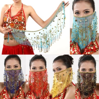 Belly Dancer Veil Accessories Dancing Sequin Beaded Coins Face Veil Wear