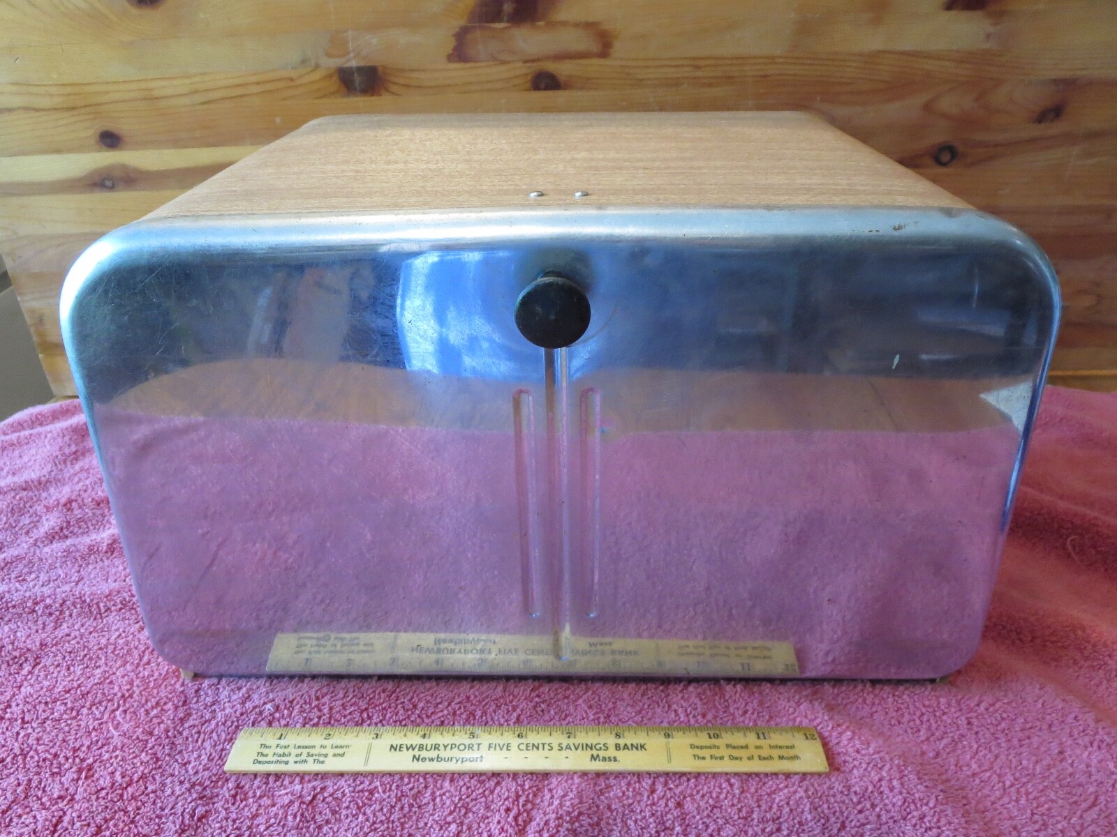 Vintage Kreamer Ware Metal Bread Box FauxWooden Stainless Door with Shelf eBay