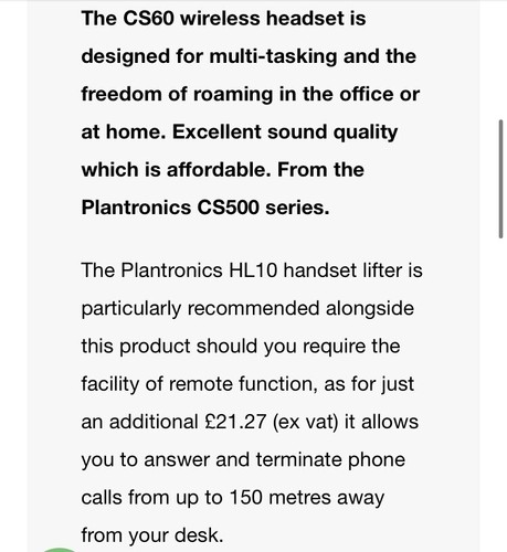 Plantronics CS60 DECT Schnurloses Headset Telefon Phone PC Laptop + HL10 Lifter - Bild 8 von 19