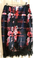 bisou bisou Women Blue Red Pink White Pencil Lace Fringe Hem Skirt Size M