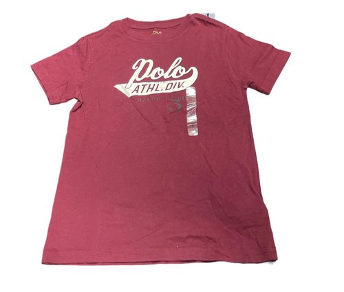 Polo Ralph Lauren BURGUND Jungen Polo Leichtathletik Print T-Shirt, Größe 4/4T, Neu mit Etikett