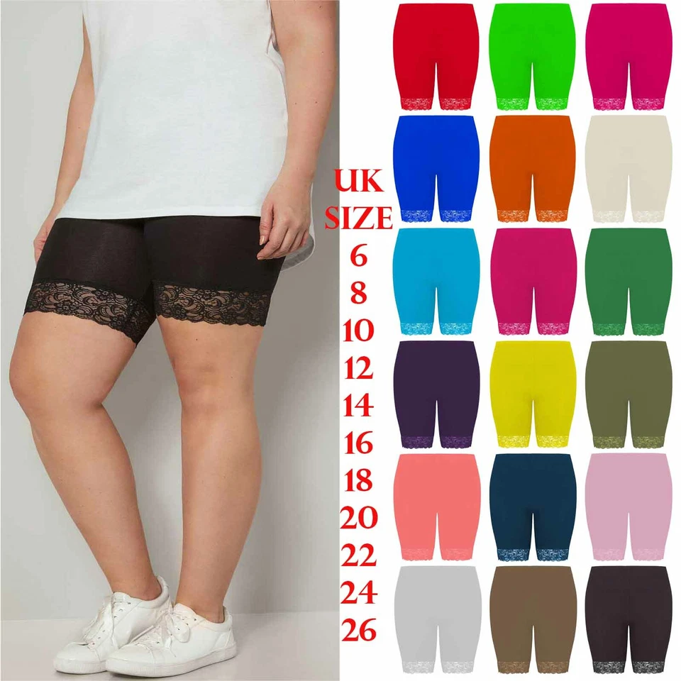 Ladies Hot Pants Jersey Gym Biker Tights Womens Scallop Lace Trim Cycling Shorts - Image 2 of 4