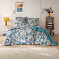 Estella Mako-Satin BettwäSche 155X220 Estera Blautanne BlüTen Lilien 7960-581