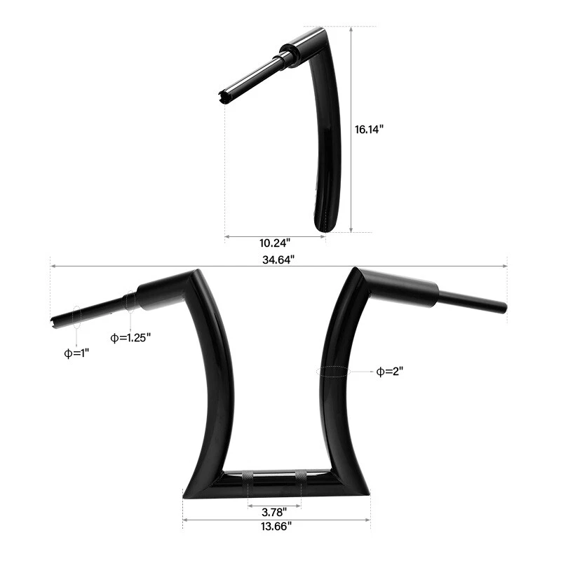 Black 16" Rise 2'' Hanger HandleBar Fit For Harley Softail Standard Sportster XL - Image 3 of 4