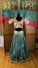 Green, Red, And Gold Lehenga Choli Dupatta Set Bollywood Kathak