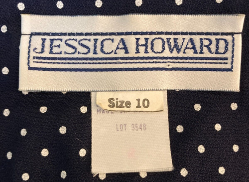 VTG Jessica Howard Navy Blue Polka Dot Maxi Dress Pleated Short Sleeve Sz.10 - Picture 2 of 20