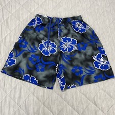 Speedo Swimming Trunks Shorts Mens XL Gray Blue Floral Mesh Lined Pockets Beach
