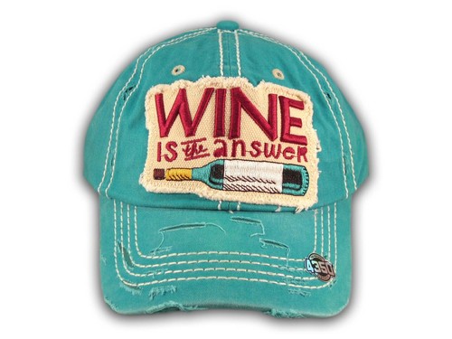 Turquoise Wine Is The Answer Washed and Distressed Baseball Cap - Picture 2 of 4