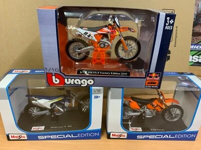 3 x1:18 Die-Cast Motocross MX Toy Model Bikes HERLINGS ,KTM ,HUSQVARNA Combo