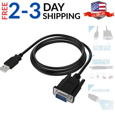 USB 2.0 to Serial Adapter Cable 9-Pin RS-232 6ft Tangle-Free Black