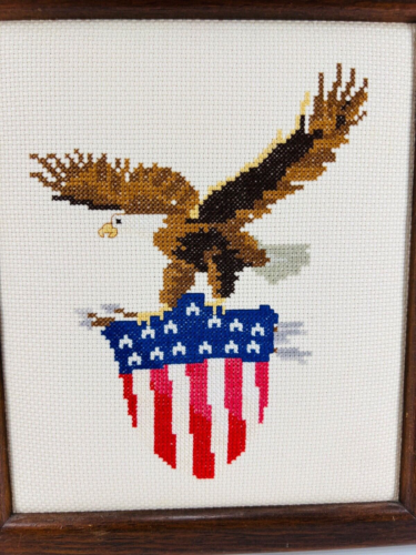 Águila Americana Patriótica Punta de Aguja De Colección con 13 Estrellas Bandera de EE. UU. Enmarcada 8.50"x9.50" - Imagen 3 de 4