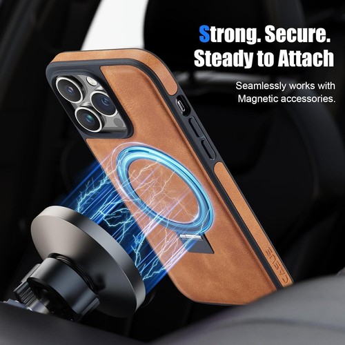 Étui de protection en cuir pour iPhone 14 Pro avec support circulaire dissimu... - Foto 2 di 7