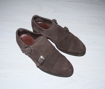 MEERMIN Womens Double Monk Goodyear Welted Brown Suede - Main Image