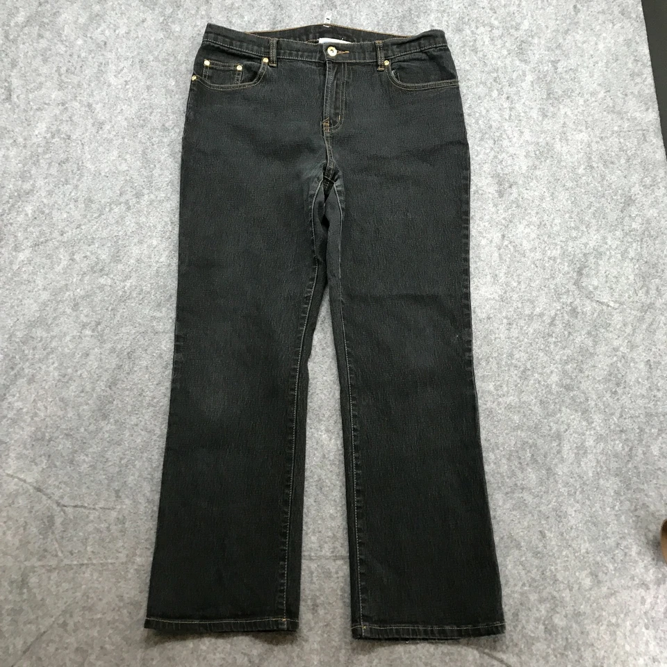 Pantalones de mezclilla DG2 by Diane Gilman para mujer talla 10P negros flexibles pierna recta tiro medio Foto 3 de 4