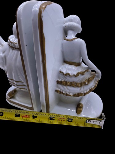 Vintage Made in Japan Buchstützen Harlekin Clown Ballerina Tänzerin Mädchen weiß gold - Bild 17 von 18