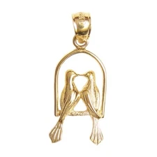New 14k Yellow Gold Love Birds Pendant