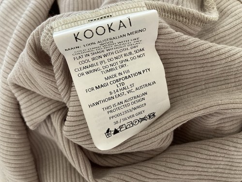 KOOKAI SIZE10 SILVER GREY ASTER MERINO WOOL TOP Long Sleeve New With Tag - Picture 9 of 9