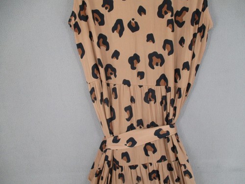Witchery Dress Womens 16 Brown Leopard Tiered Tie Belted Sleeveless V A Line - Picture 12 of 15