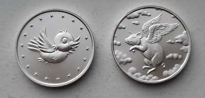 MINT MARKERS 2-FER: BIRDY 1/2 OZ + PIGS FLY 1/2 OZ 999 PURE SILVER