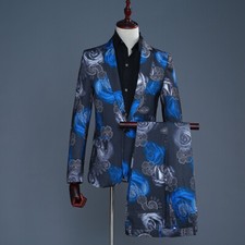 2Pcs Mens Suits One Button Floral Slim Fit Wedding Groom Tuxedos Formal Dress