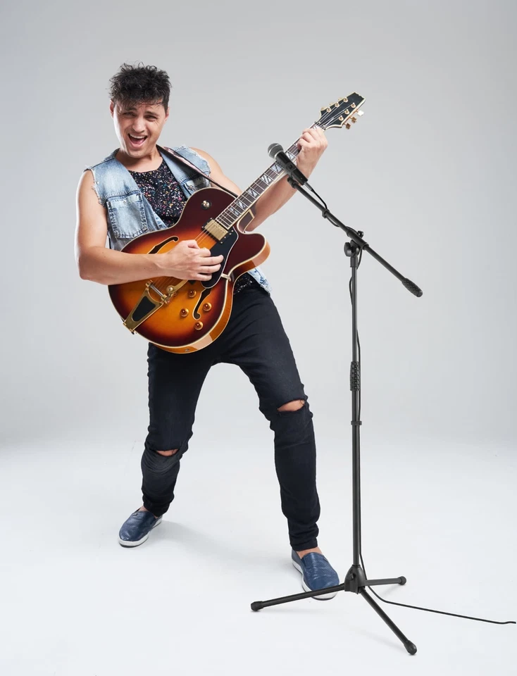 Support Pied Microphone Avec Pince de Micro Hauteur Ajustable 91-154cm Noir - Photo 2/4