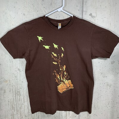 #ad Shirt.Woot Size Large Birds Book Brown T Shirt Short Sleeve $12.95