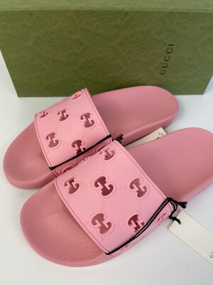 GUCCI 573922 Rubber Pursuit GG Rose Pink Slide Sandals Women's Size 40/US 10