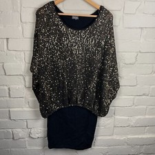 Phase Eight Sequinned Two Layer Dress UK 8 Black Evening Party Stretchy