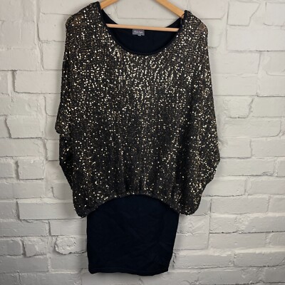 Phase Eight Kleid Pailletten zweilagig UK 8 schwarz Abend Party dehnbar