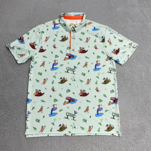 RSVLTS The Flintstones Breakfast Balls Polo Shirt Men Large Green Golf Fred Dino