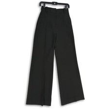 Womens Black Pleated Slash Pocket Wide Leg Dress Pants Size 2